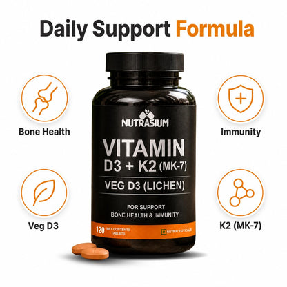 Nutrasium D3 K2 with B12 & DHA | Bone Heart Immunity | 120 Tabs