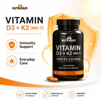 Nutrasium D3 K2 with B12 & DHA | Bone Heart Immunity | 120 Tabs
