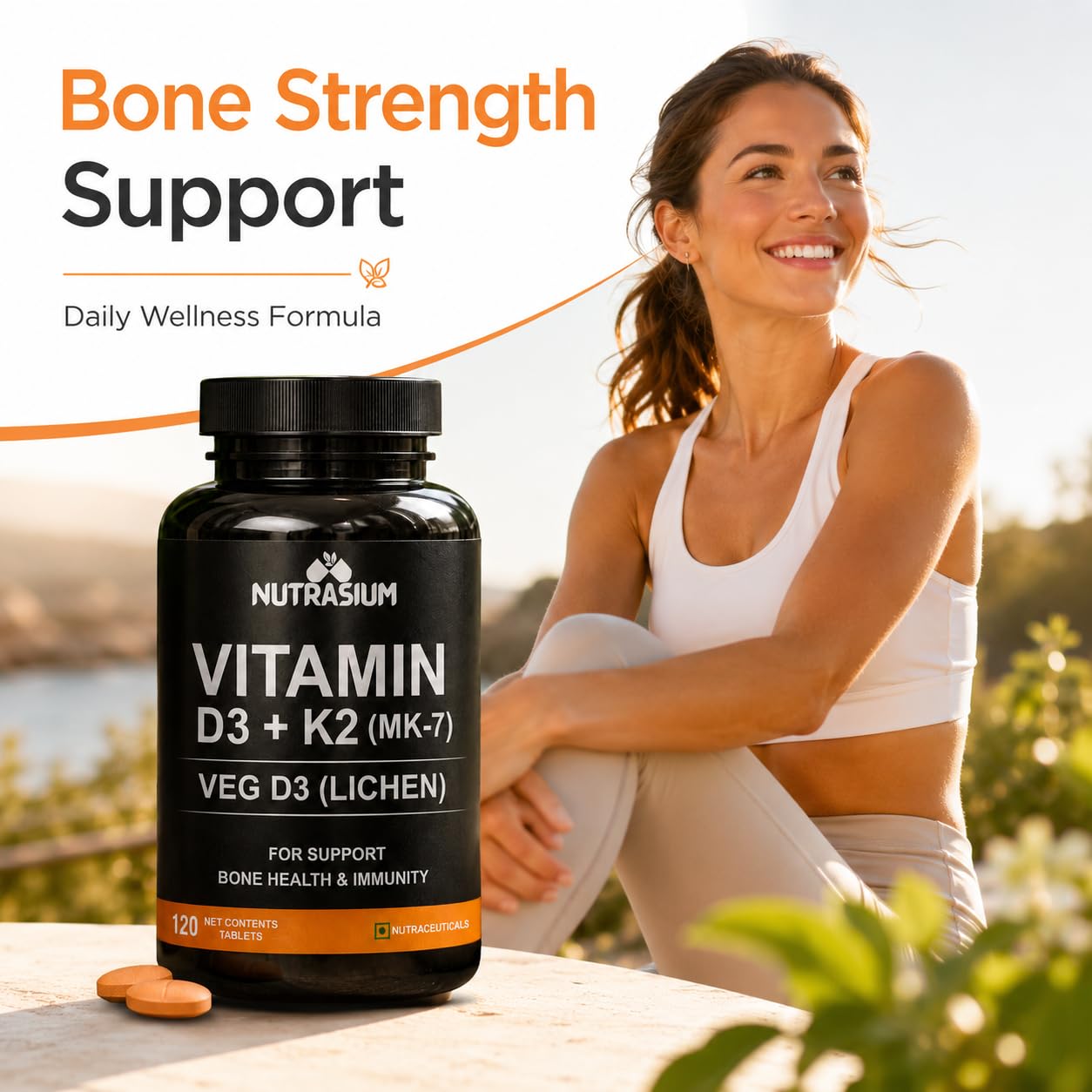 Nutrasium D3 K2 with B12 & DHA | Bone Heart Immunity | 120 Tabs