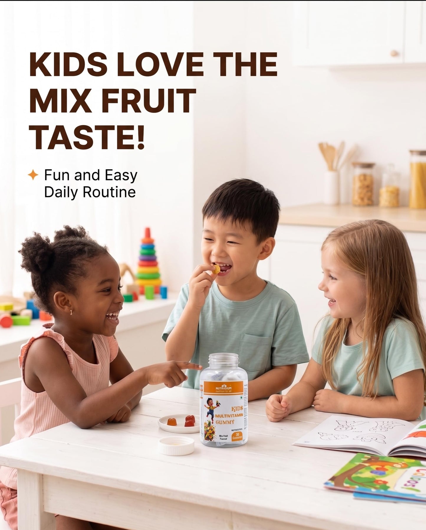 Nutrasium Multivitamin Gummies for Kids | 14 Vitamins & 10 Minerals with Ashwagandha and Ginseng | Supports Immunity, Bone Health & Brain Development | No Added Sugar | Mixed Fruit | 30 Gummies