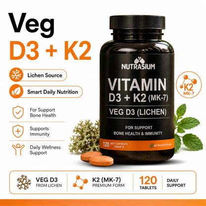Nutrasium D3 K2 with B12 & DHA | Bone Heart Immunity | 120 Tabs