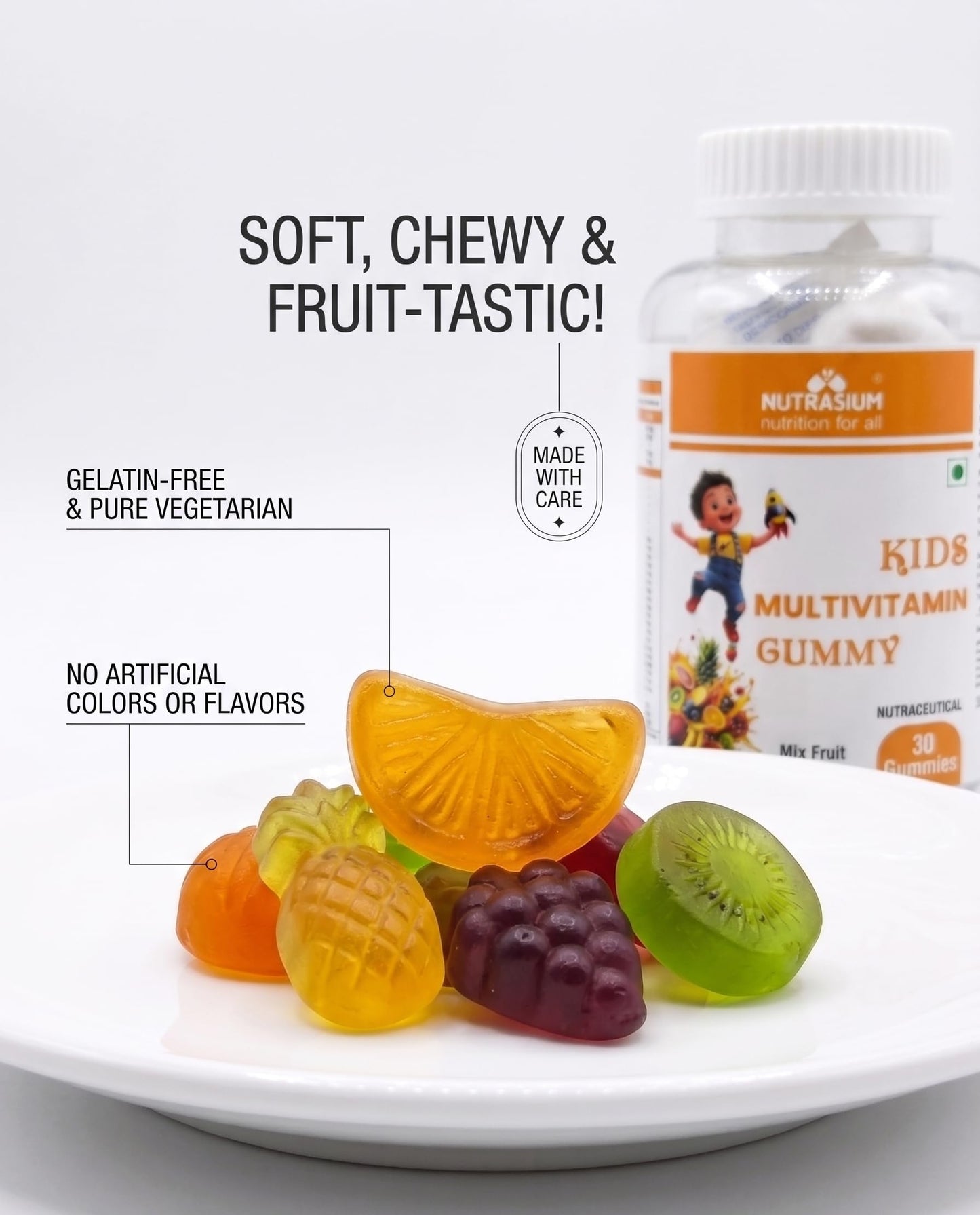 Nutrasium Multivitamin Gummies for Kids | 14 Vitamins & 10 Minerals with Ashwagandha and Ginseng | Supports Immunity, Bone Health & Brain Development | No Added Sugar | Mixed Fruit | 30 Gummies
