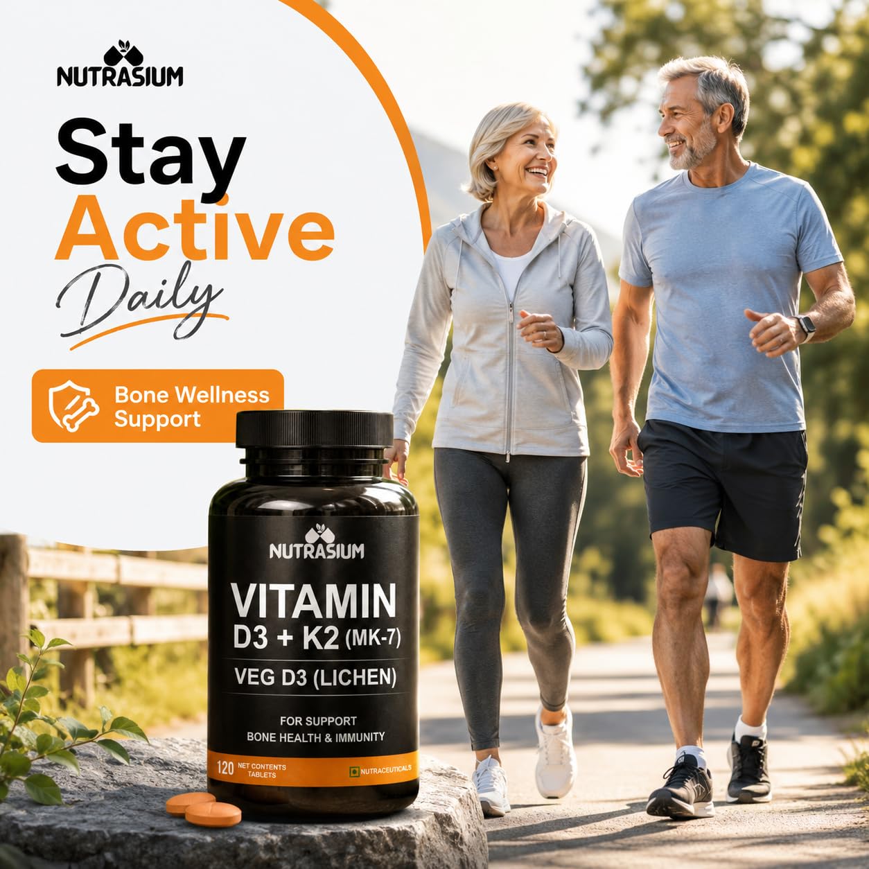 Nutrasium D3 K2 with B12 & DHA | Bone Heart Immunity | 120 Tabs