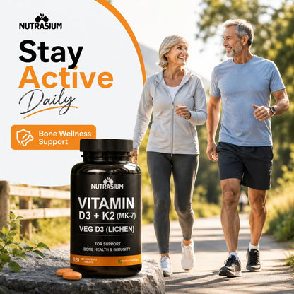 Nutrasium D3 K2 with B12 & DHA | Bone Heart Immunity | 120 Tabs
