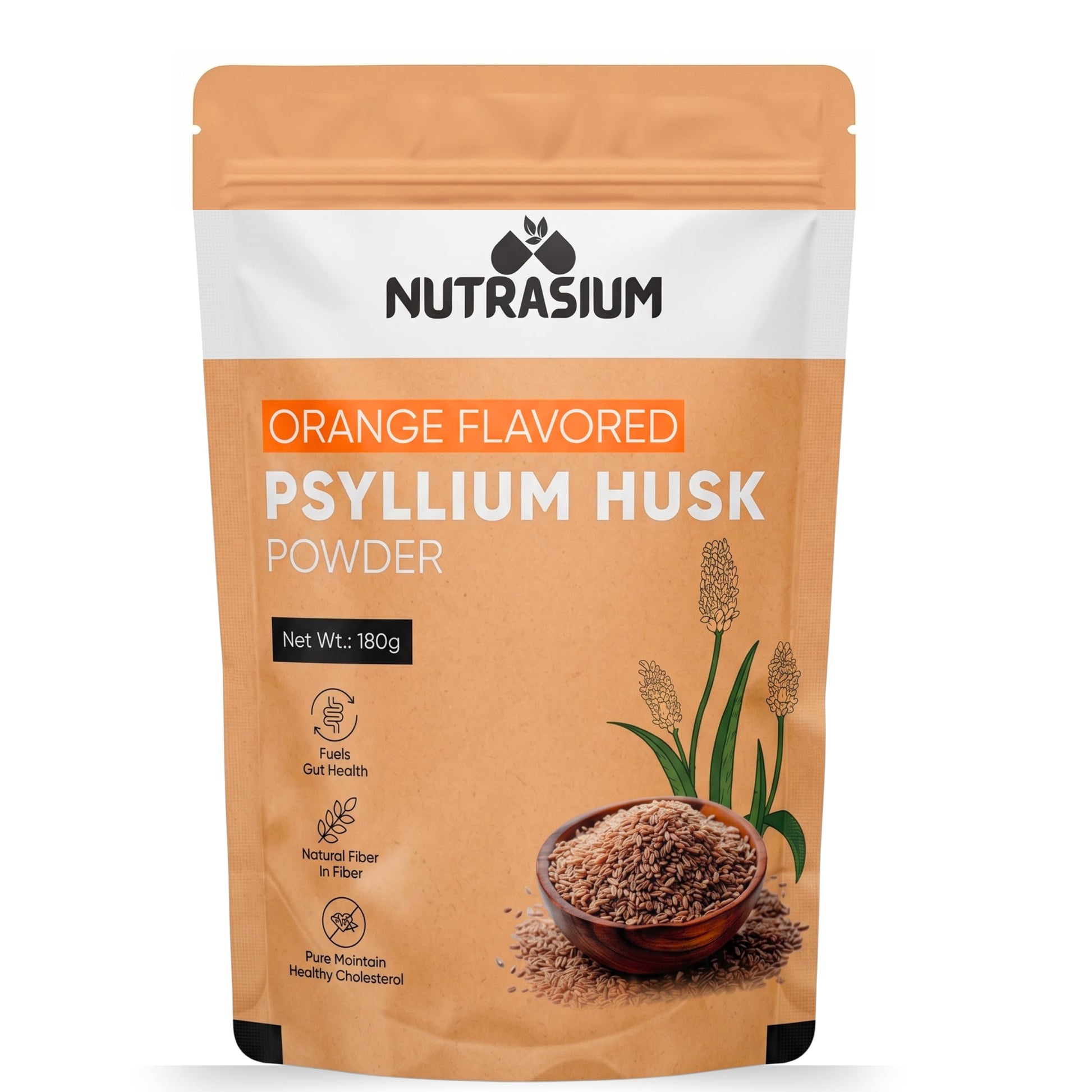 Nutrasium Psyllium Husk Powder, 180 gram, Orange Flavour