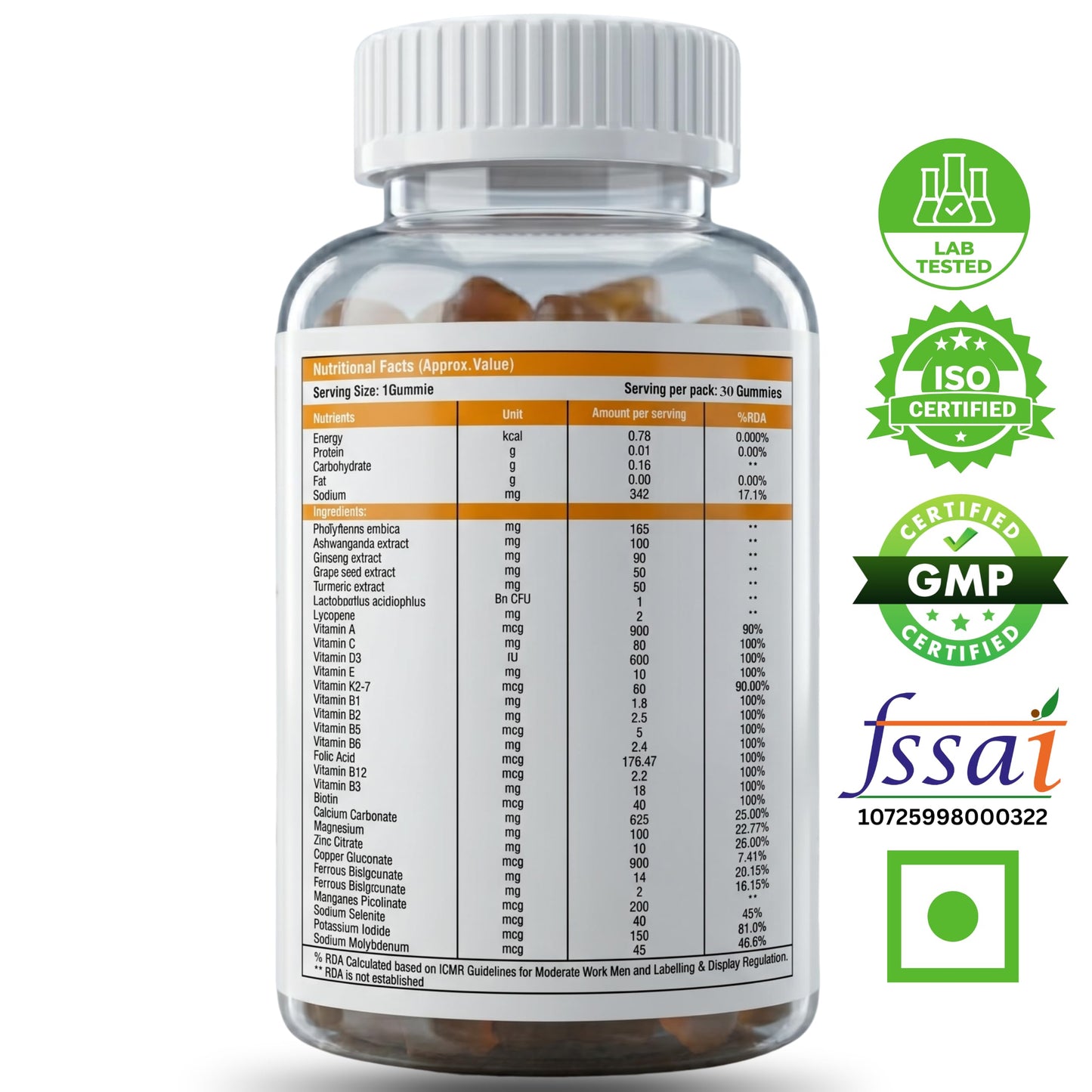 Nutrasium Multivitamin Gummies for Kids | 14 Vitamins & 10 Minerals with Ashwagandha and Ginseng | Supports Immunity, Bone Health & Brain Development | No Added Sugar | Mixed Fruit | 30 Gummies