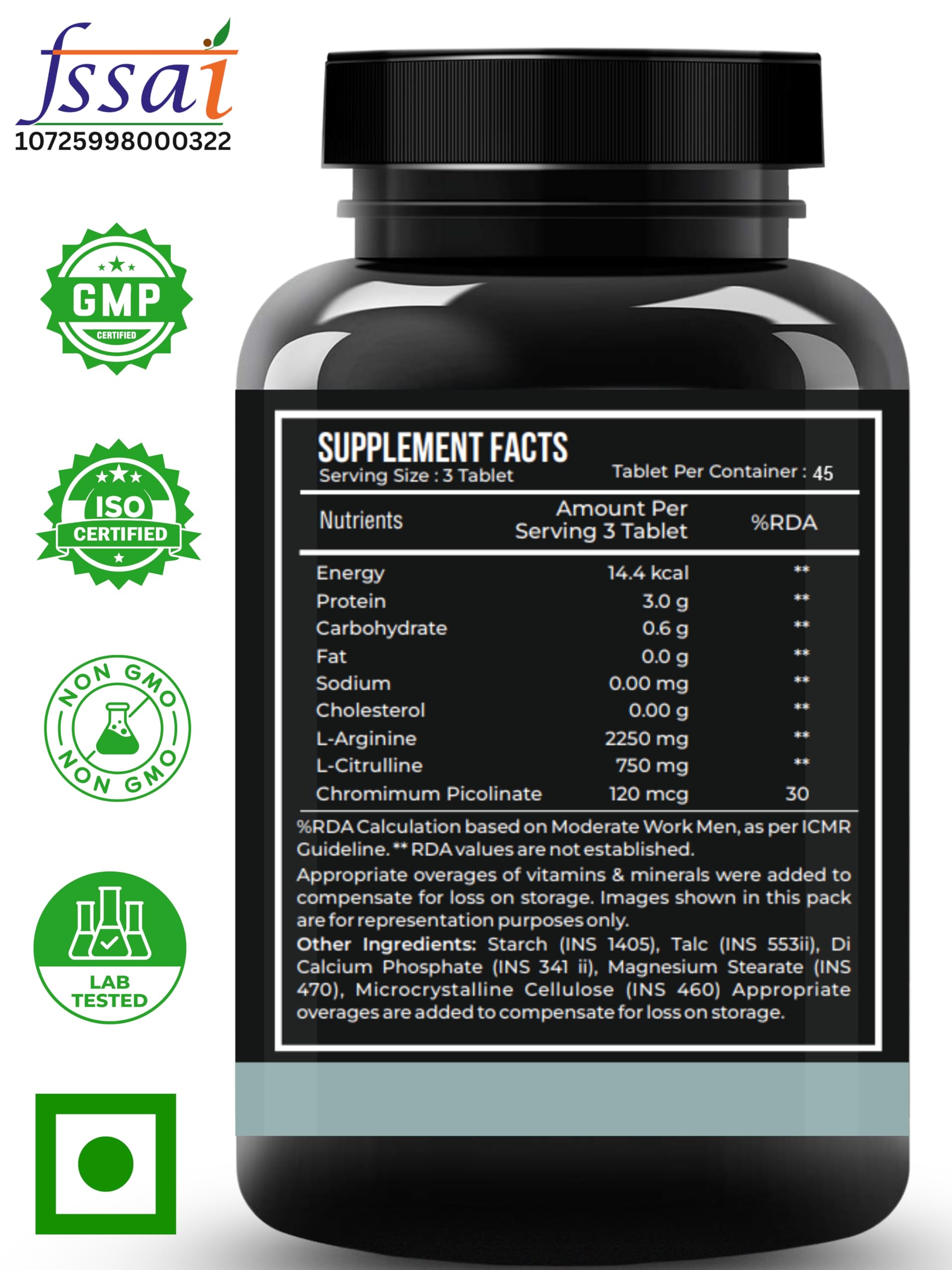 Nutrasium L-Arginine 2250 mg Tablets | Amino Acid Dietary Supplement | 45 Tablets | High Strength L-Arginine Formula | Easy to Swallow Tablets | Daily Nutritional Supplement for Adults | Unflavored