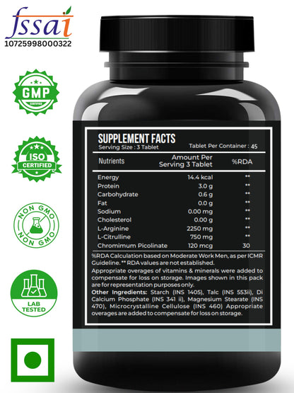 Nutrasium L-Arginine 2250 mg Tablets | Amino Acid Dietary Supplement | 45 Tablets | High Strength L-Arginine Formula | Easy to Swallow Tablets | Daily Nutritional Supplement for Adults | Unflavored