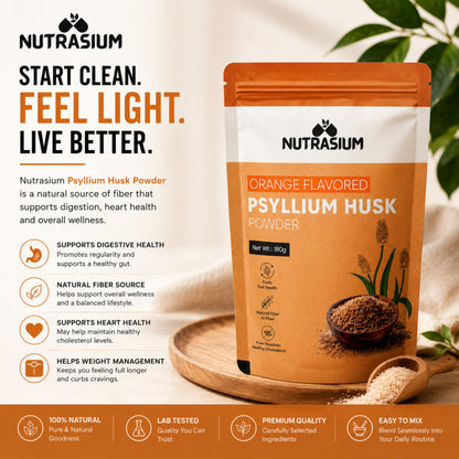 Nutrasium Psyllium Husk Powder, 180 gram, Orange Flavour
