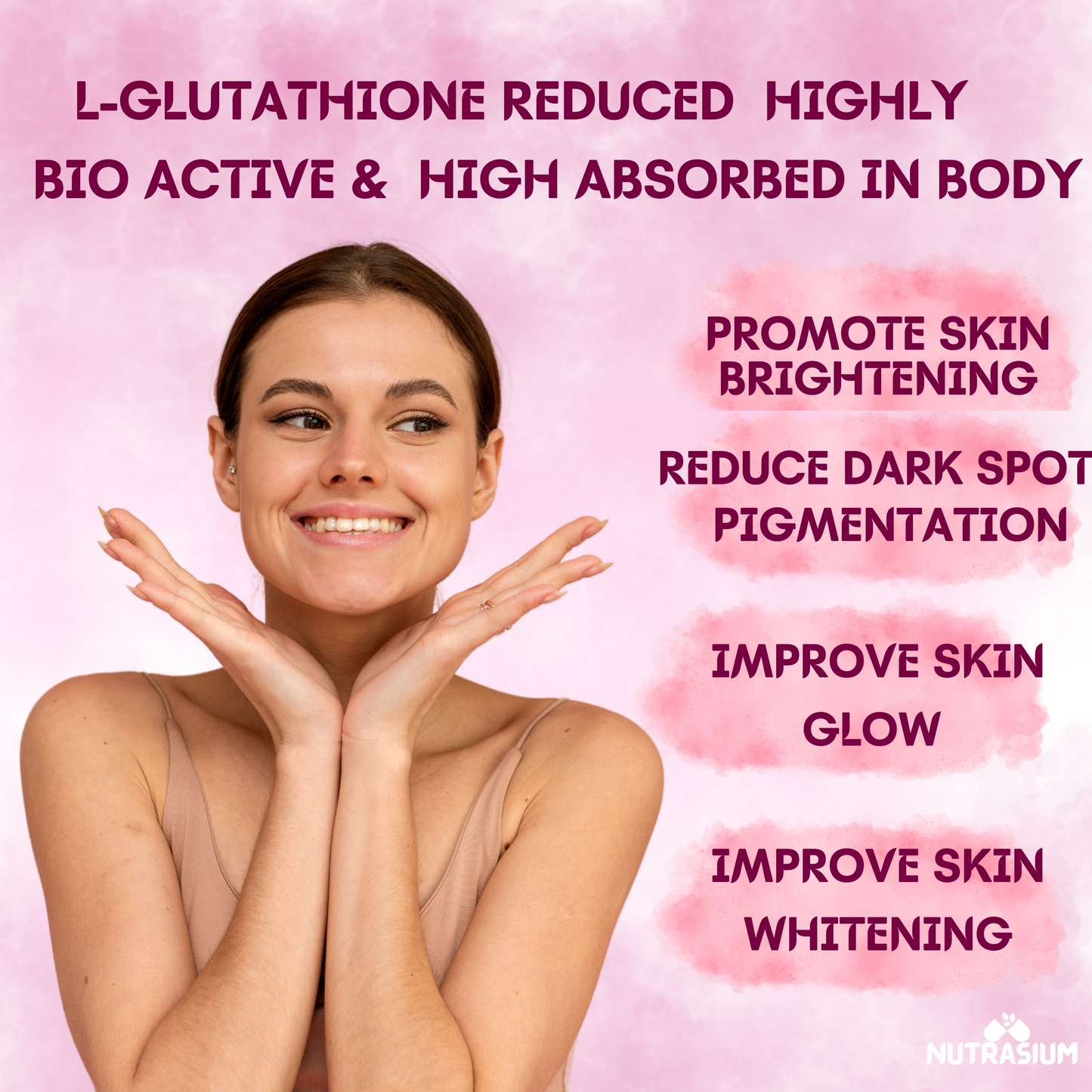 L-Glutathione 600 mg with Hyaluronic acid and Biotin For Skin Whitening, Glow, Dark spot Reduction & Pigmnetation
